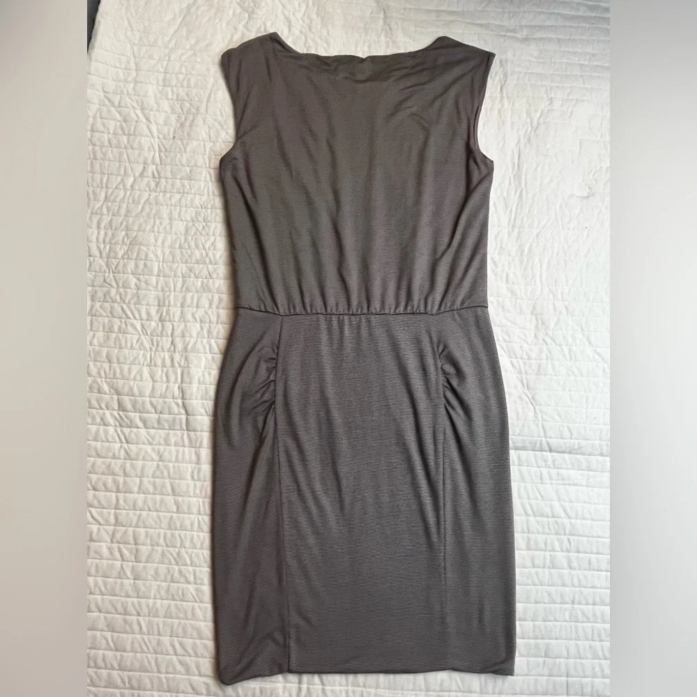 Athleta Gray Micro Stripe Westwood Dress Ruched Sleeveless